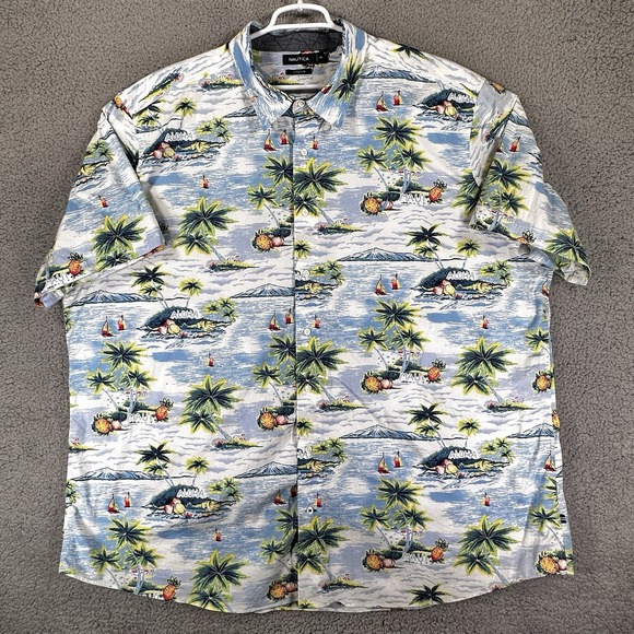 Nautica Men's  Hawaiian Shirt Size 4XL Tropical Vacation Aloha Resort Stretch - Picture 1 of 11